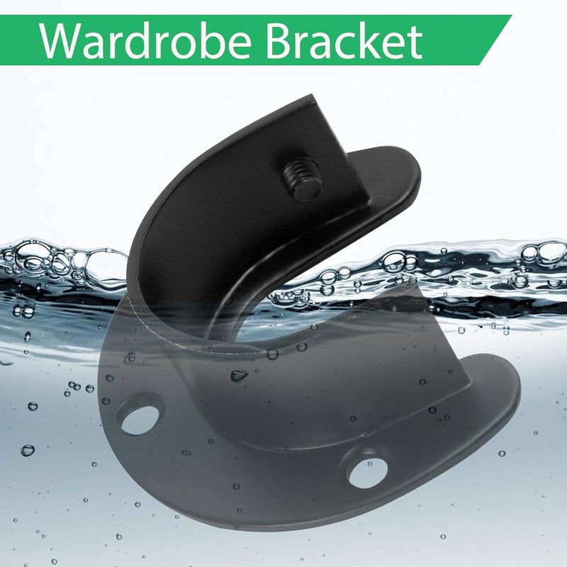Haikole Closet Rod Bracket 2pcs 1-1/2 Inch Closet Pole Socket,U Shaped Stainless Steel Closet Rod Holders for Closet Shelf Wardrobe Shower Curtain,Black Closet Pole Socket with Screws (Black) - Image 4